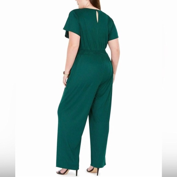 NY Collection Woman Plus Size Ribbed Jersey Knit Belted Jumpsuit Emerald NWT - Picture 8 of 8